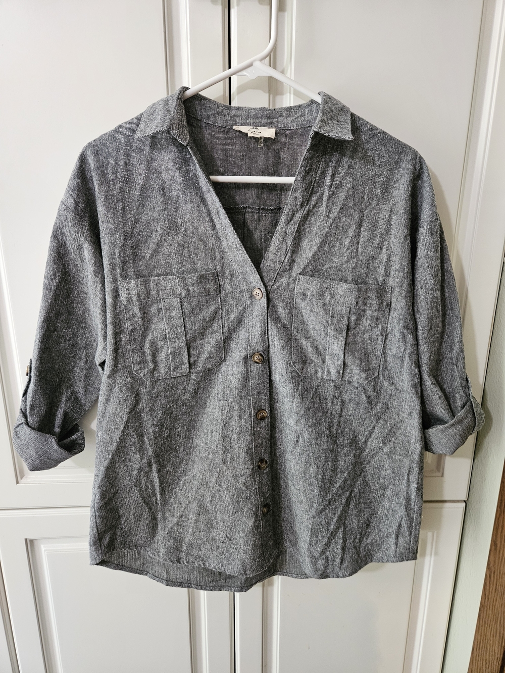 entro Linen Cotton Blend Brushed Heathered Gray Button Down Shirt Elevated Basic